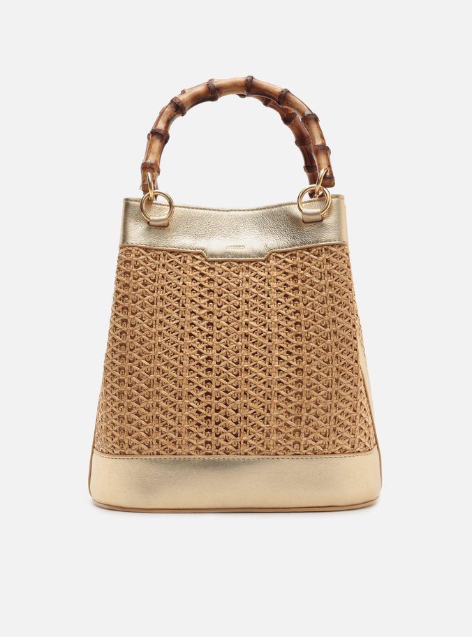 Bolsa Bucket Dourada Couro Palha Isla Média