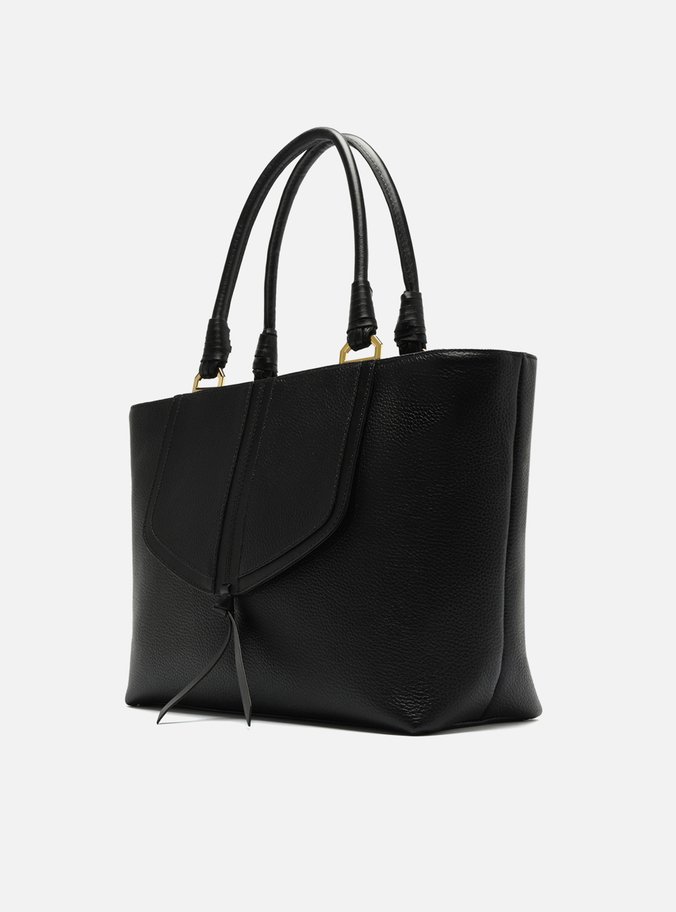 Bolsa Shopping Preta Couro Grande Recortes Capa