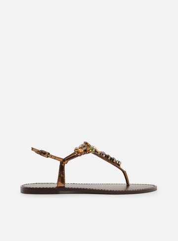 Sandália Rasteira Bronze Slim Pedrarias