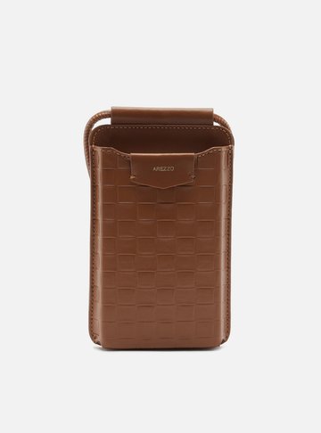 Arezzo — Bolsa Porta Celular Marrom Couro Pequena Tressê