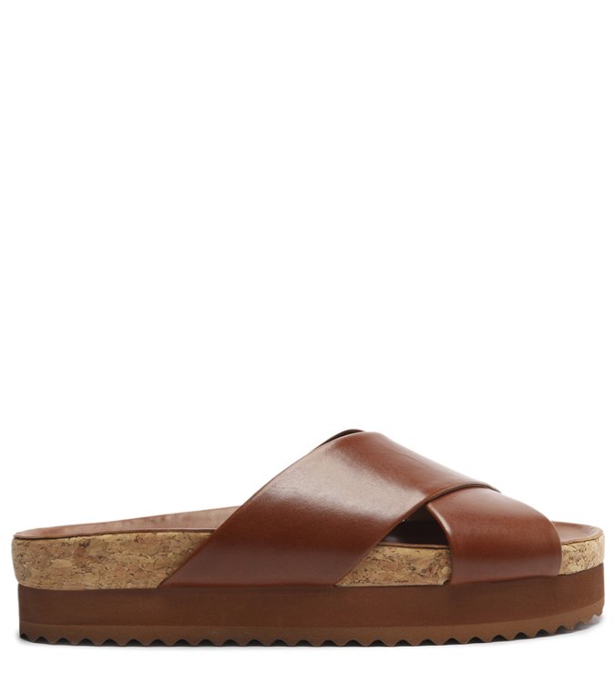 Sandália Marrom Couro Flatform Cortiça