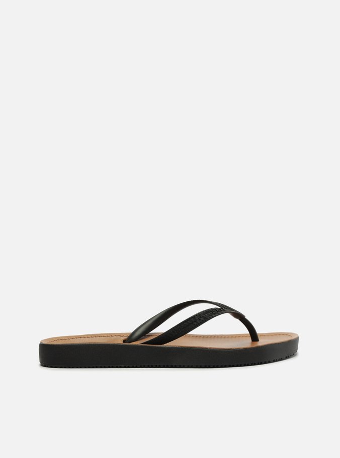 Chinelo de Dedo Preto Palmilha Marrom