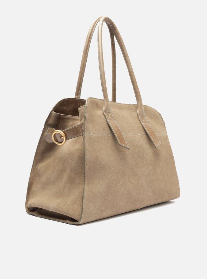 Bolsa Shopping Cinza Couro Acamurçado Grande