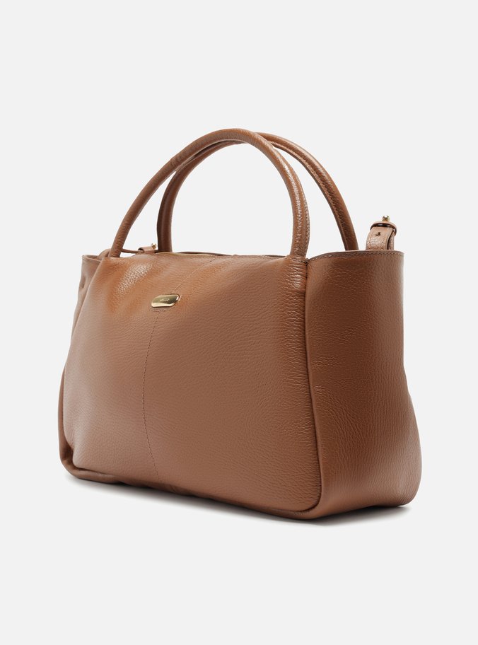 Bolsa Tote Marrom Couro Grande Tag Metal