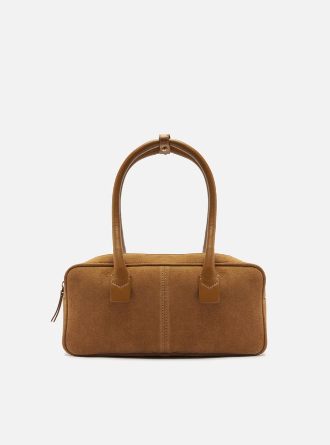 Bolsa Bowling Caramelo Couro Camurça Média Alça