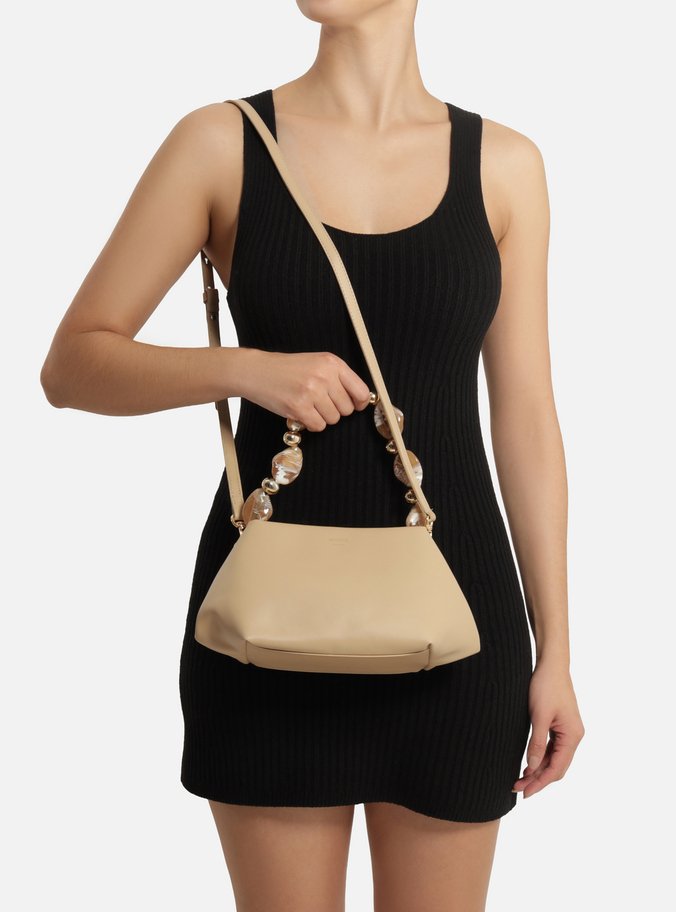 Bolsa Tote Bege Média Alça Pedras