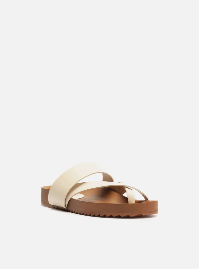 Papete Branca Couro Flatform Tiras Cruzadas