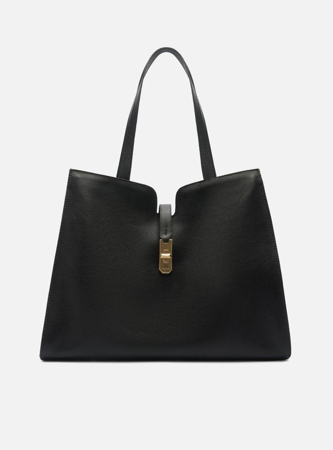 Bolsa Shopping Preta Couro Grande Encaixe