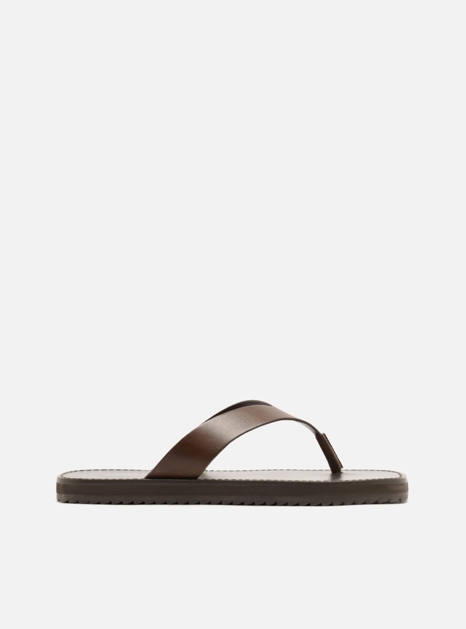 Chinelo Marrom Couro Tiras