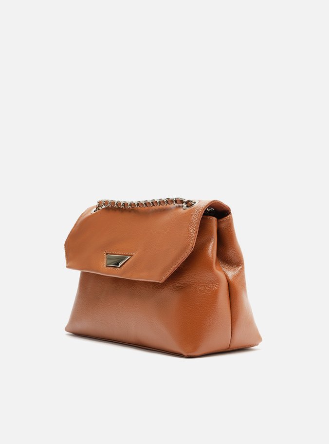 Bolsa Tiracolo Marrom Couro Média Metal