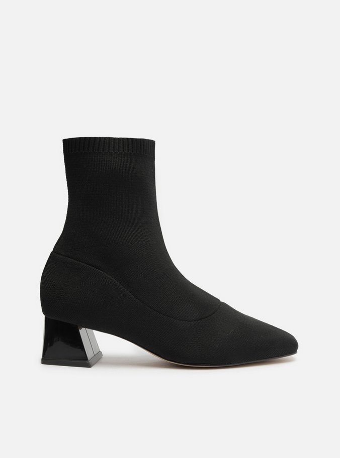 Bota Skinny Preta Knit Cano Médio