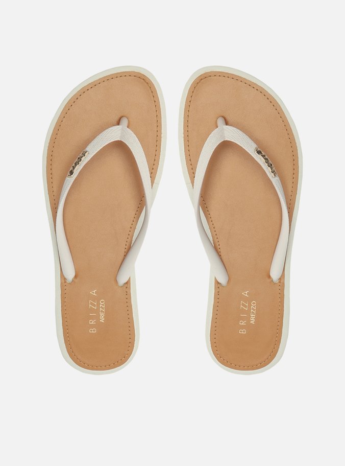 Chinelo de Dedo Tiras Brancas Palmilha Marrom