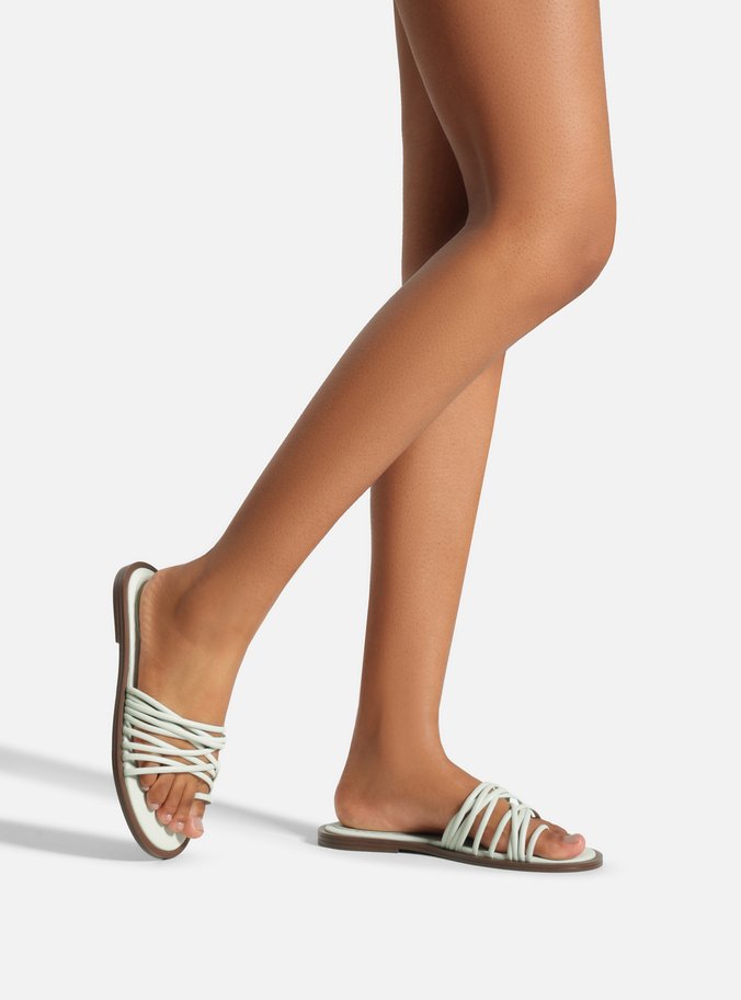 Sandália Rasteira Verde Tiras Finas Dedeira