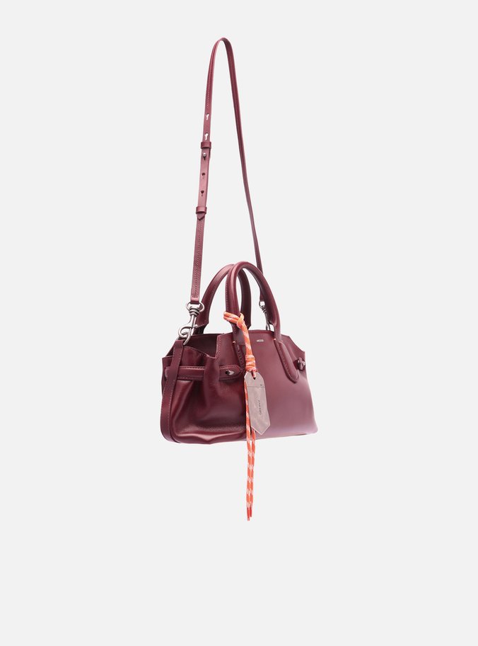 Bolsa Tote Vinho Couro Média Bag Charm Metal