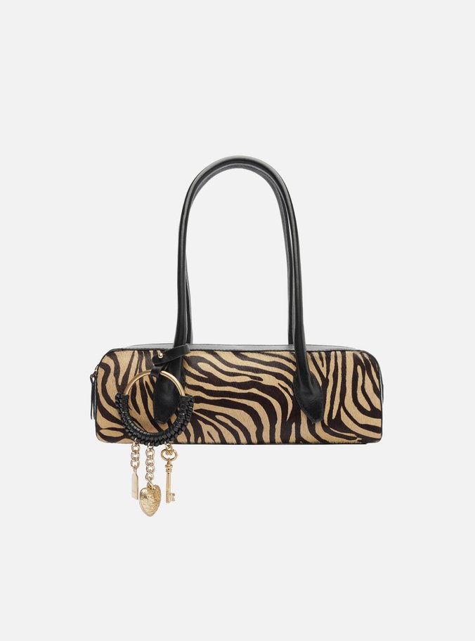 Bolsa Shoulder Animal Print Couro Média Metais