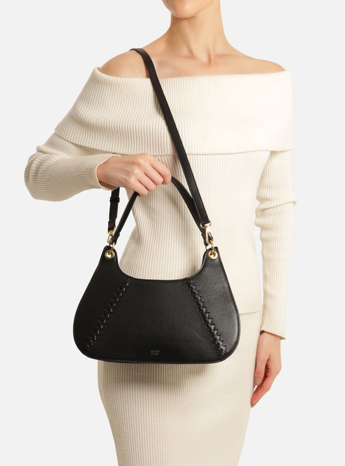 Bolsa Shoulder Preta Grande Metais Zíper