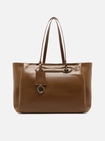 Arezzo — Bolsa Shopping Marrom Couro Grande Metais
