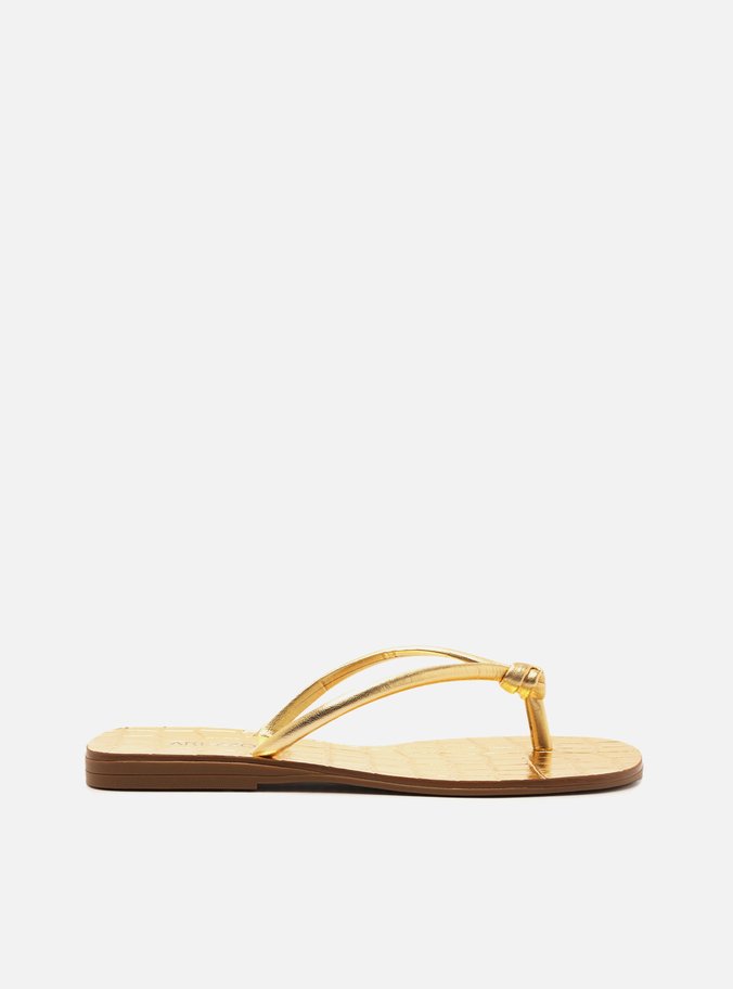 Rasteira Dourada Tiras Flip Flop
