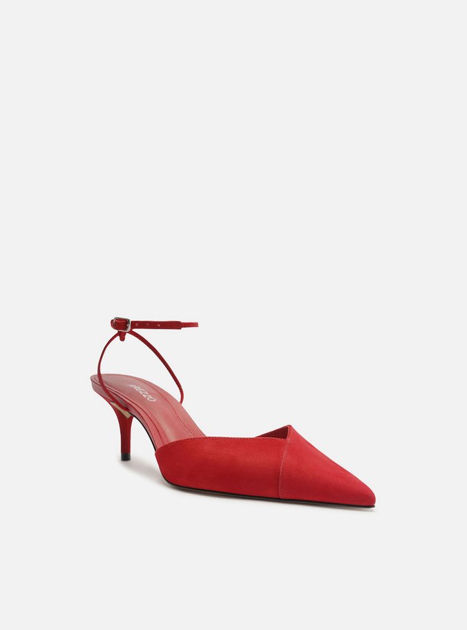 Scarpin Vermelho Nobuck Salto Kitten Aberto