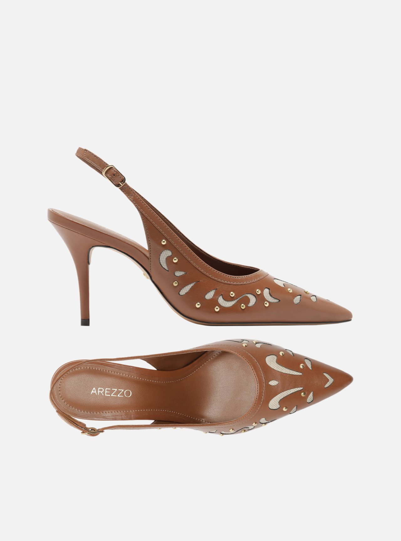 Scarpin Marrom Couro Salto Fino Slingback Recortes — foto 5