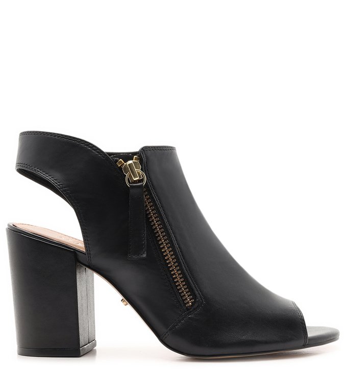Sandal Boot Preta Couro Zíper Salto Bloco