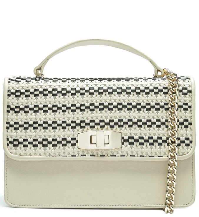 Bolsa Satchel Tressê Letti Média Latte e Preto