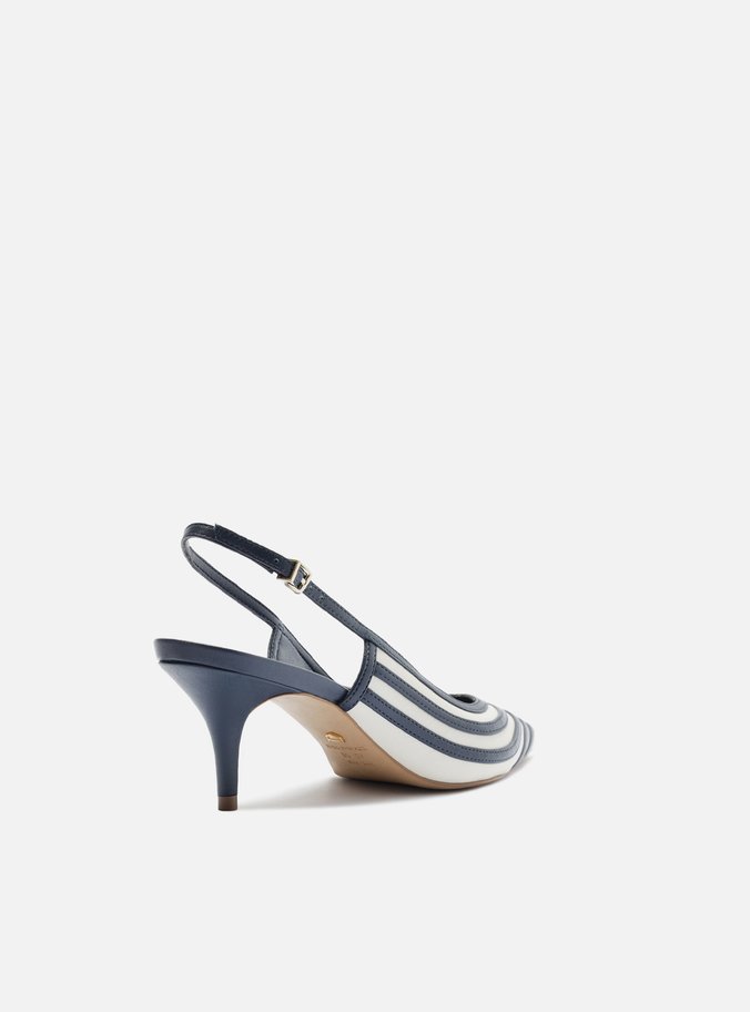 Scarpin Azul Bicolor Salto Kitten Slingback