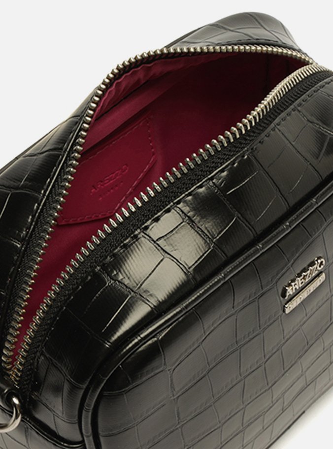 Bolsa Tiracolo Preta Croco Pequena