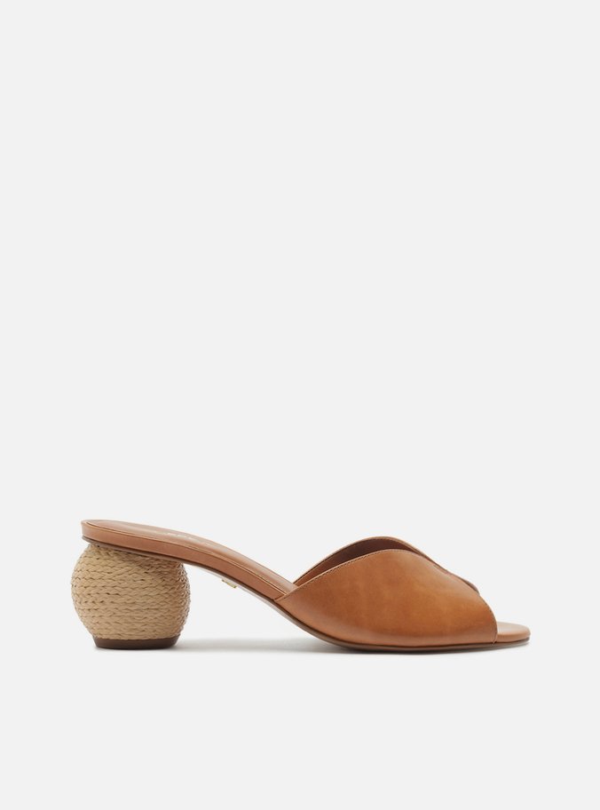 Sandália Tamanco Peep Toe Marrom Couro Salto Geométrico