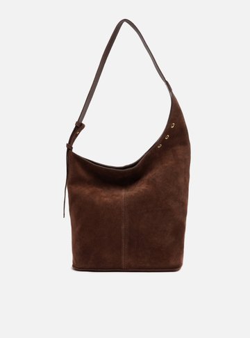 Bolsa Hobo Marrom Couro Acamurçado Grande Enviezada