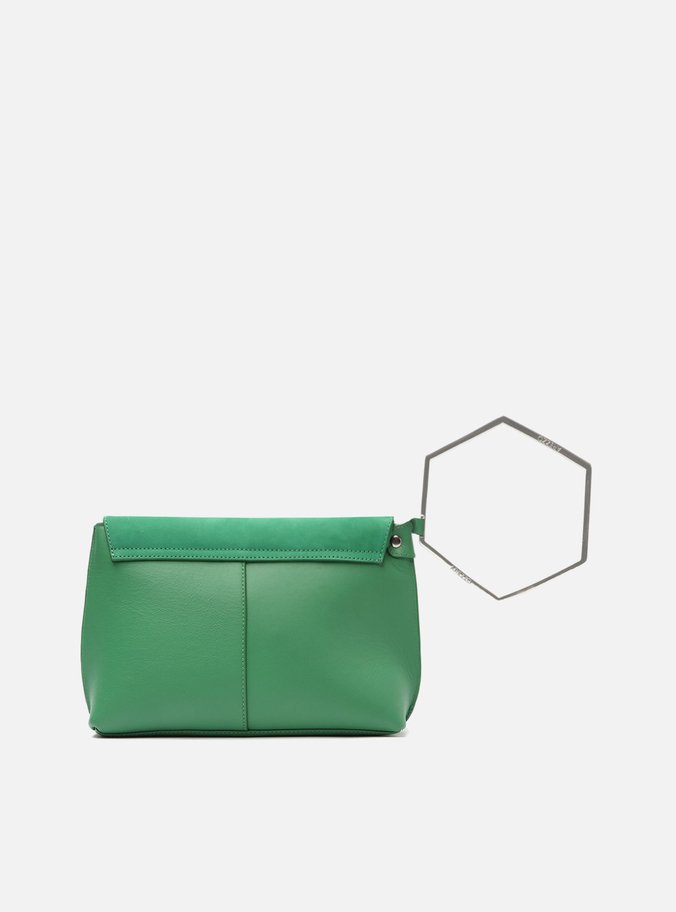 Bolsa Clutch Verde Couro Média Geométrica
