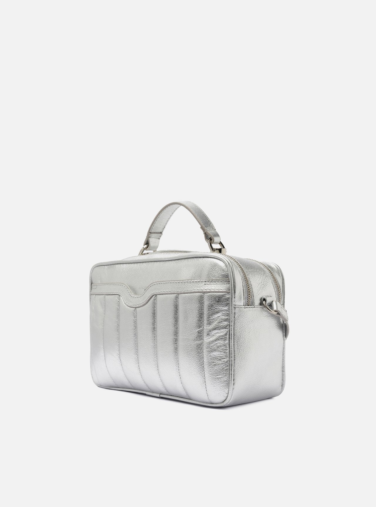 Bolsa Tiracolo Prateada Couro Francine Média — foto 2