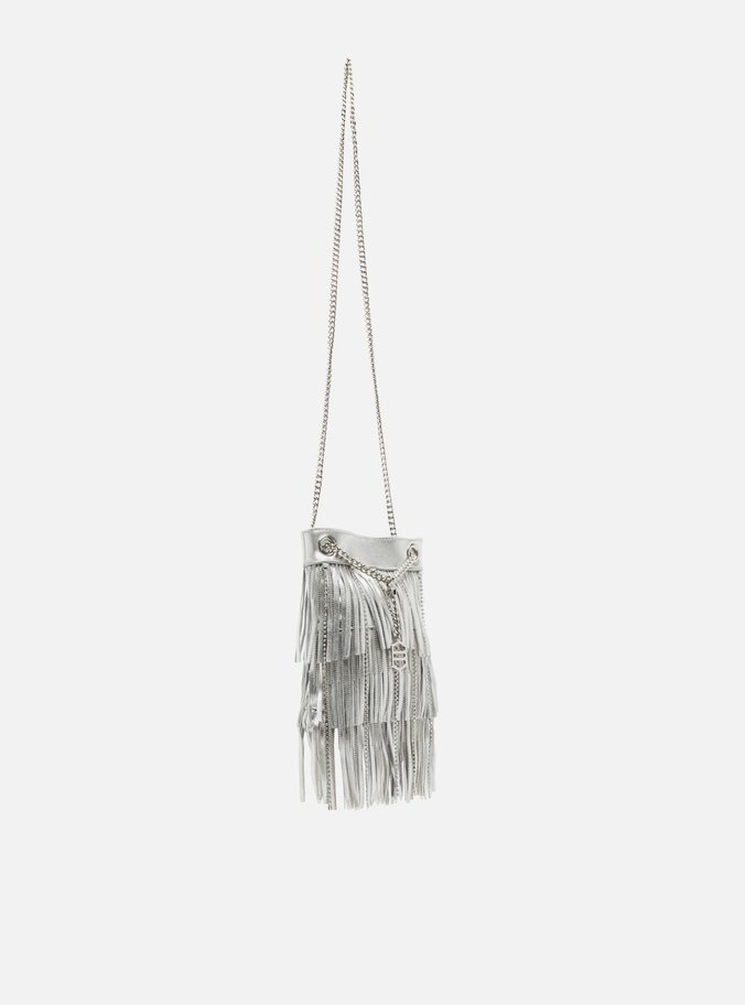 Bolsa Tiracolo Prata Couro Folk Pequena