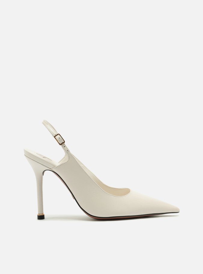 Scarpin Branco Couro Salto Fino Slingback