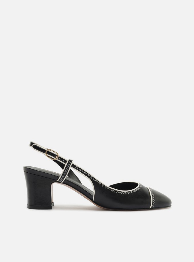 Scarpin Preto Salto Bloco Fivela Slingback