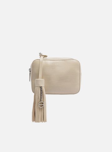 Bolsa Tiracolo Off-White Croco Pequena Barbicacho