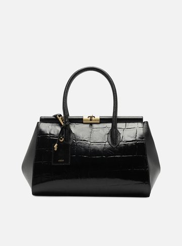 Bolsa Tote Preta Couro Maxi Croco Grande