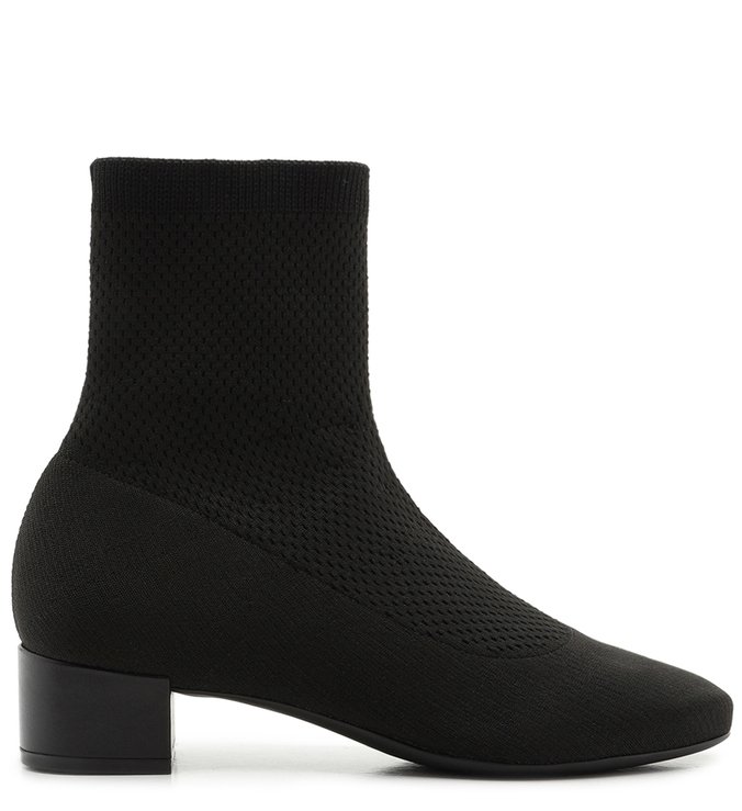 Bota Knit Cano Curto Salto Bloco Preta