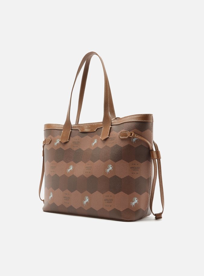 Bolsa Shopping Marrom Couro Estampa  Média