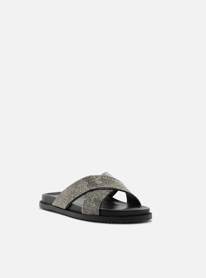 Slide Prata Tiras Largas Strass