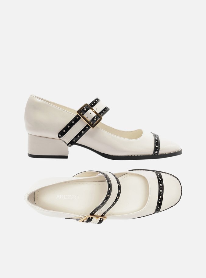 Sapato Boneca Branco Verniz Bloco Preto