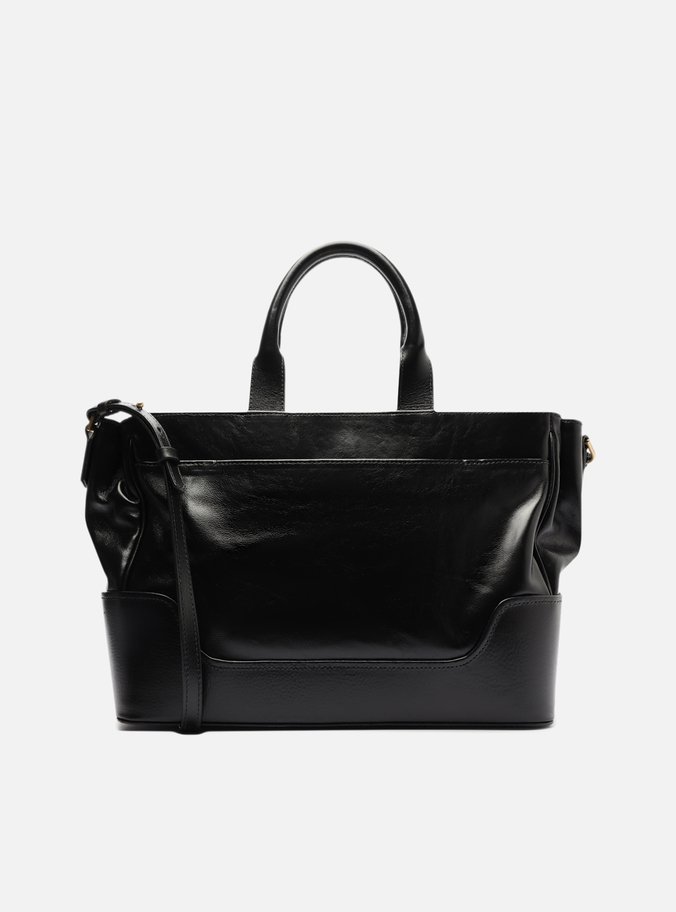 Bolsa Tote Preta Couro Natural Grande Metais
