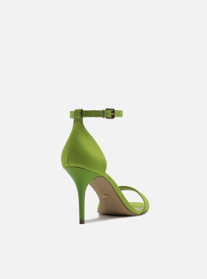 Sandália Salto Médio Verde Cetim