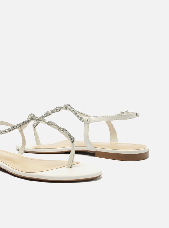 Rasteira Branca Slim Pedraria Strass