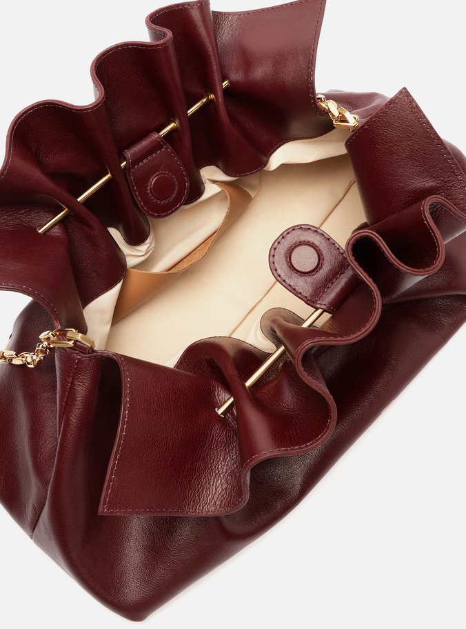 Clutch Vermelha Couro Média Pregas Corrente