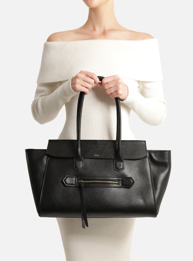 Bolsa Shopping Preta Couro Grande Bolso Zíper