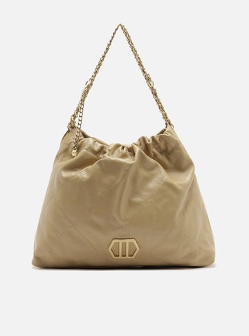 Arezzo — Bolsa Hobo Nude Couro Grande Matelassê Corrente