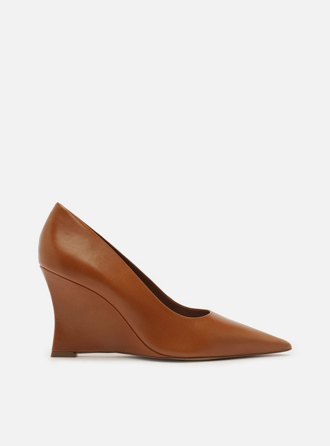 Scarpin Caramelo Couro Salto Anabela Bico Fino