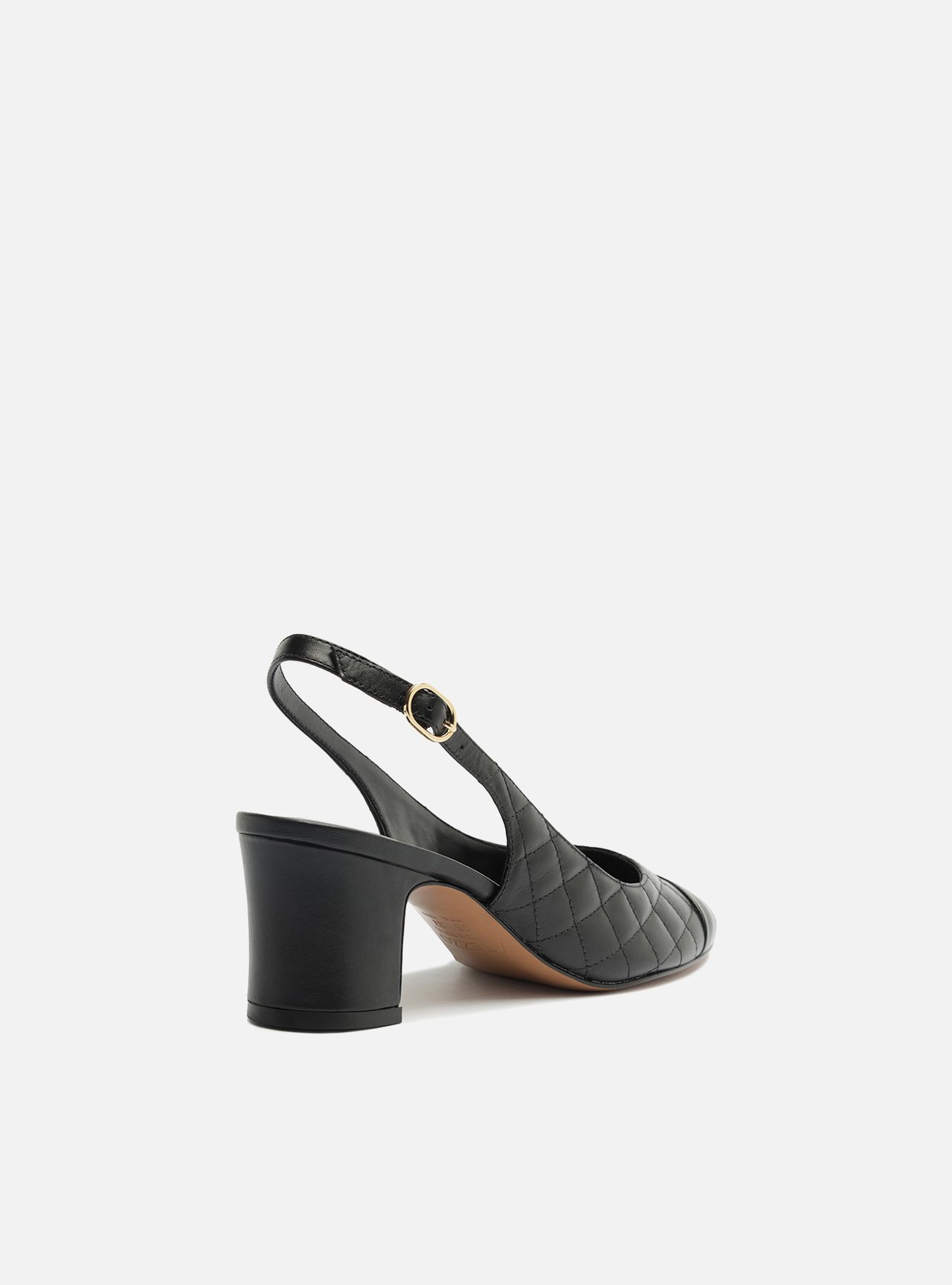 Scarpin Preto Couro Salto Bloco Fivela Slingback — foto 3