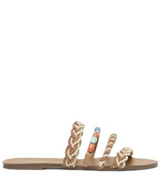 Rasteira Marrom Flat Pedras Coloridas